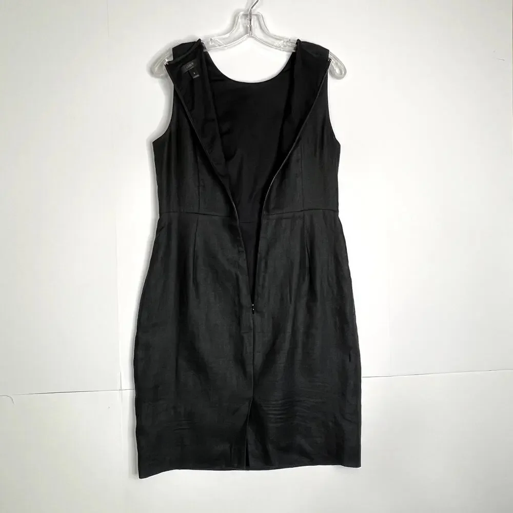 J Crew Drape Knot Sheath Dress Irish Linen Sleeveless Black Womens 6